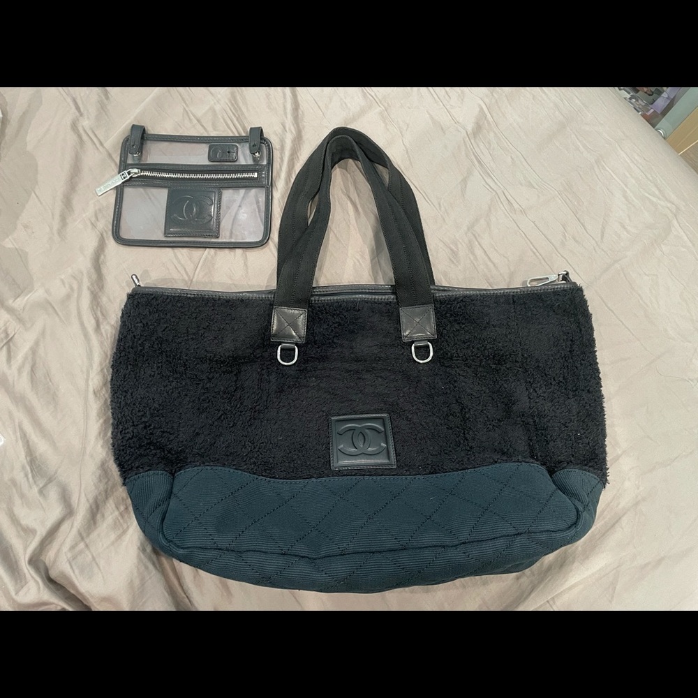 Chanel Vintage Navy Tweed and Cotton Tote Bag - Picture 9 of 10